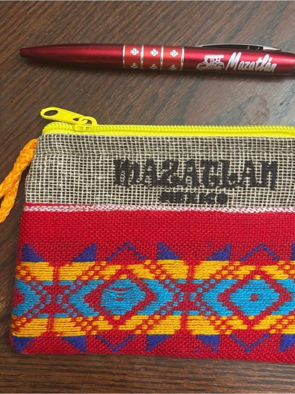 Colorful Woven Coin Purse and Pen - Red & Yellow